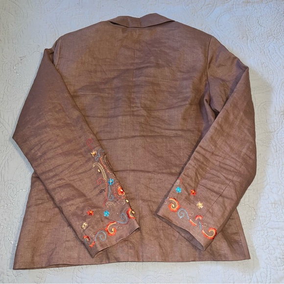 Silk Land Linen Beaded Embroidered Blazer Jacket size 6 Brown - Picture 7 of 11